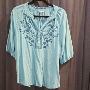 Westbound Light Blue Embroidered Blouse